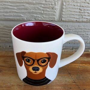 Dachshund Weiner Dog Wearing a Sweater & Glasses Cup Mug Red Interior.